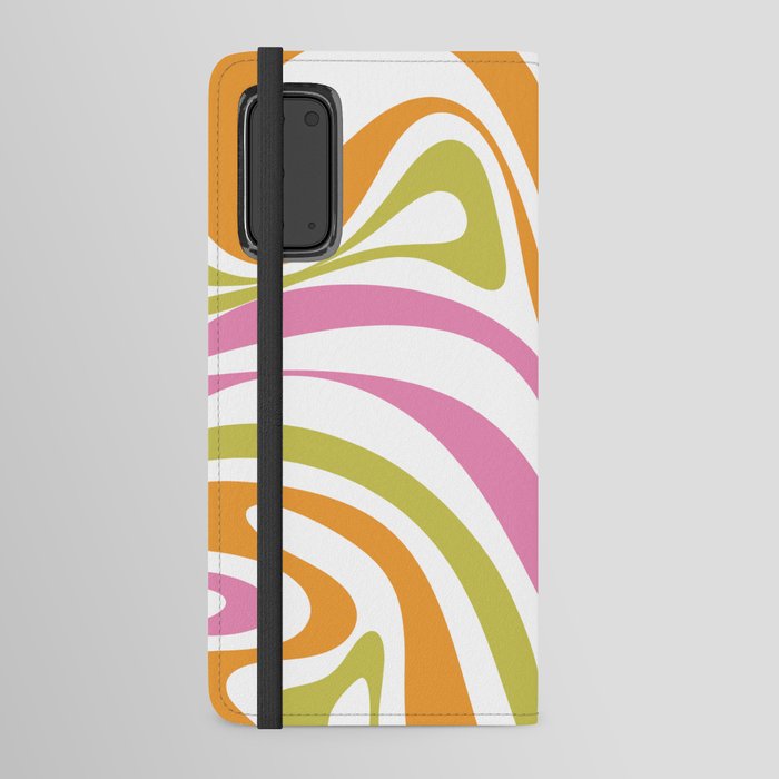 New Groove Trippy Retro 60s 70s Colorful Swirl Abstract Pattern Pink Lime Green Orange on White Android Wallet Case