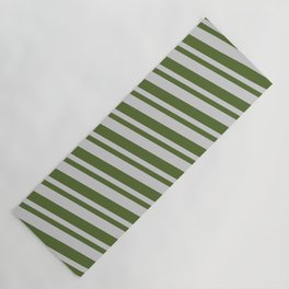 [ Thumbnail: Light Gray & Dark Olive Green Colored Lines/Stripes Pattern Yoga Mat ]