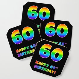 [ Thumbnail: HAPPY 60TH BIRTHDAY - Multicolored Rainbow Spectrum Gradient Coaster ]
