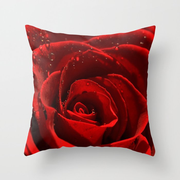 Red Rose with water drops 93 Throw Pillow