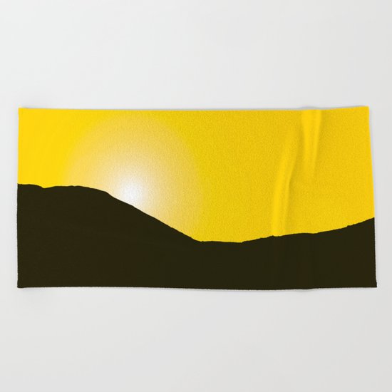 Mountain silhuette - sunrise sky - black rockymountain on yellow background - #Society6 #buyart Beach Towel