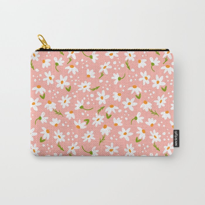 White daisies on a pink background Carry-All Pouch