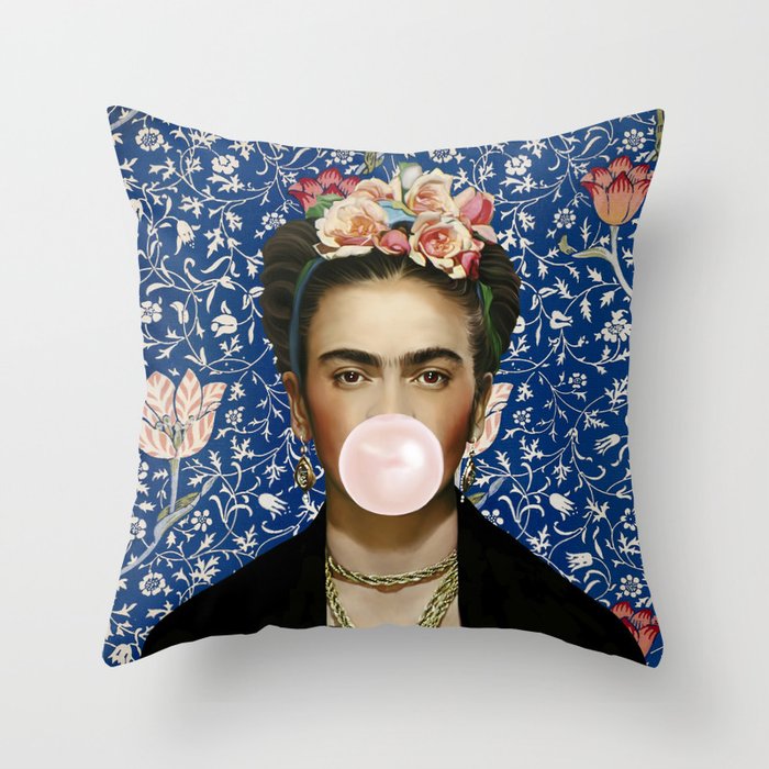 Frida Kahlo Medway Blowing Bubble gum Throw Pillow by Classy Socks