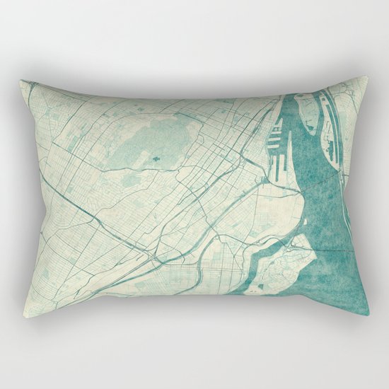 Montreal Map Blue Vintage Rectangular Pillow