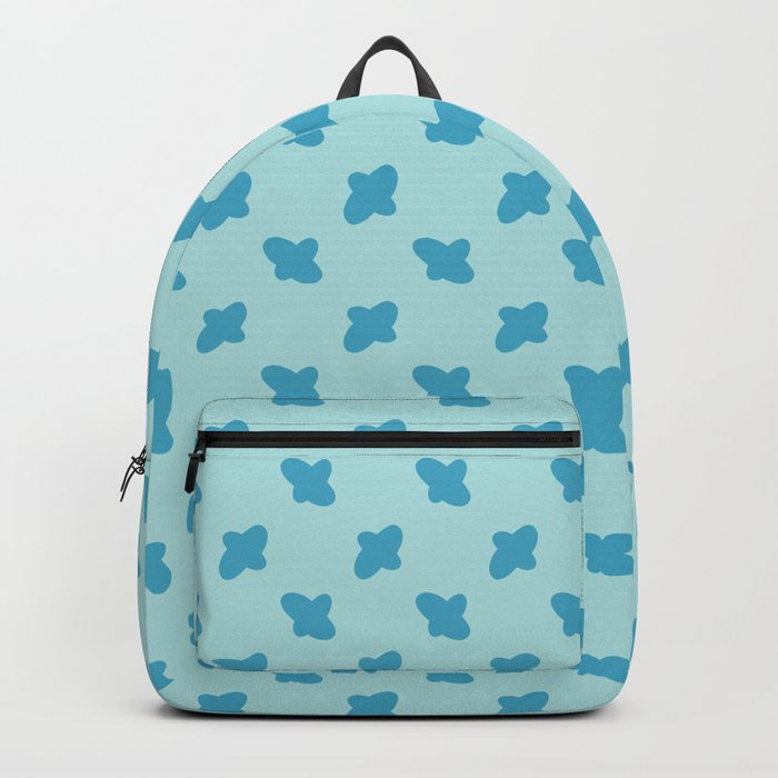 Vector cross embroidery blue stitches aligned on blue background, seamless pattern Backpack