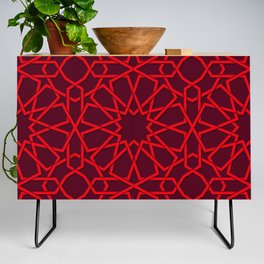 Red Color Arab Square Pattern Credenza