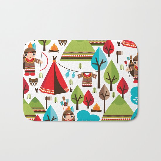 Cute indian haunting illustration pattern Bath Mat