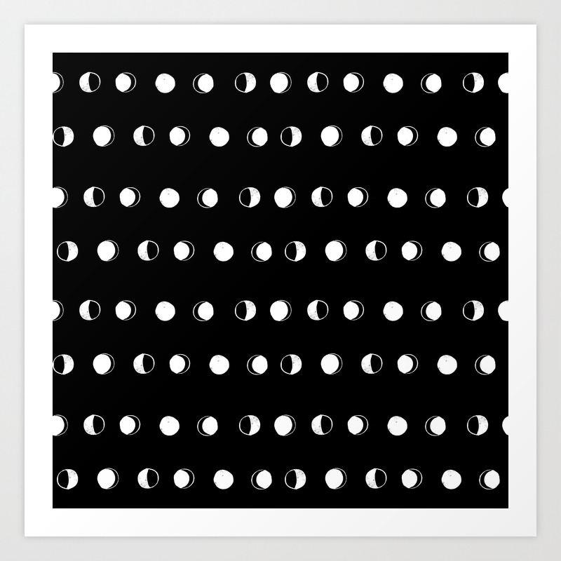 Linocut Moon Phase Black And White Minimal College Dorm Decor
