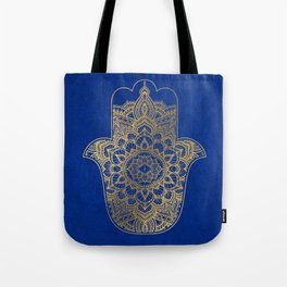 golden hamsa fatma hand and mandala on classic blue Tote Bag
