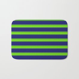 [ Thumbnail: Midnight Blue and Green Colored Lines Pattern Bath Mat ]