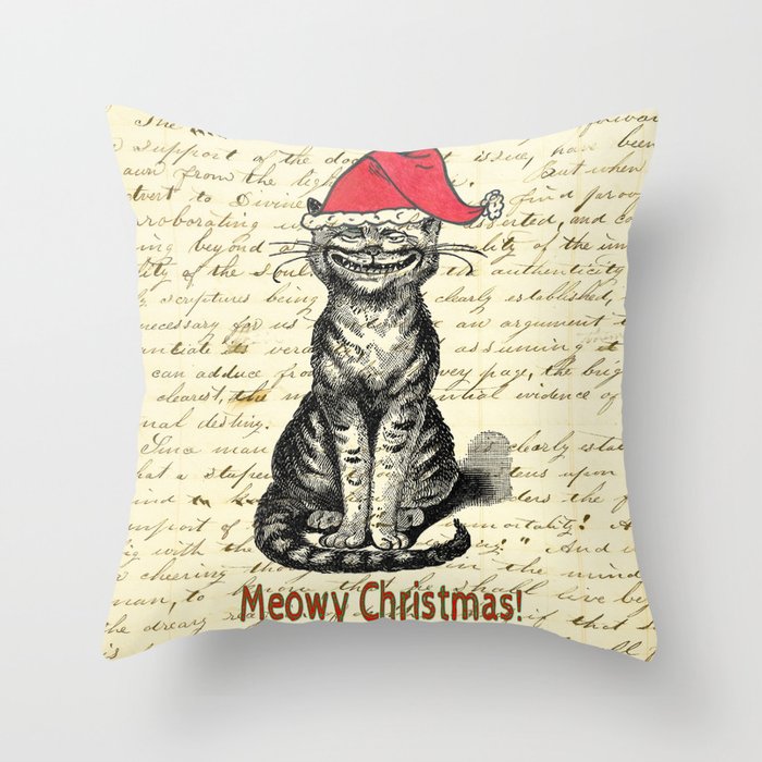 Meowy Christmas Holiday Kitty Throw Pillow