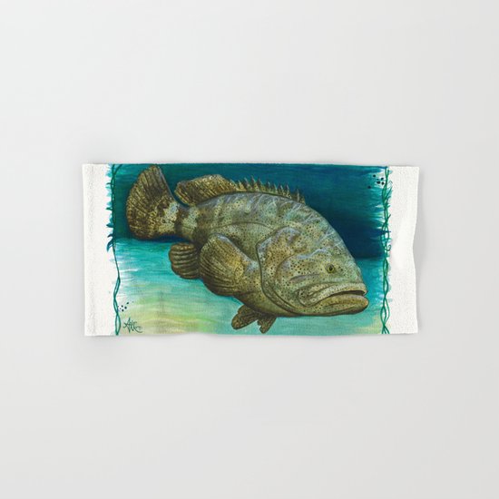 "Goliath Grouper" by Amber Marine ~ Watercolor Painting, (c) 2016 Hand & Bath Towel