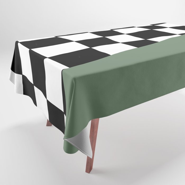 Checkered Stripe Block (sage green/black/white) Tablecloth