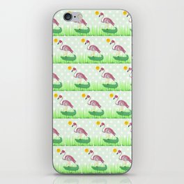 Green Pink Flamingo Alligator Quilt Pattern iPhone Skin
