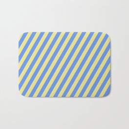 [ Thumbnail: Tan and Cornflower Blue Colored Stripes/Lines Pattern Bath Mat ]