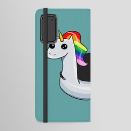 Chonky Cat on Rainbow Unicorn Floatie Android Wallet Case by kilkennycat