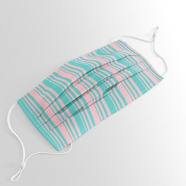 [ Thumbnail: Turquoise and Pink Colored Lines/Stripes Pattern Face Mask ]