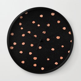 Rose Gold Dots on Black Pattern Wall Clock
