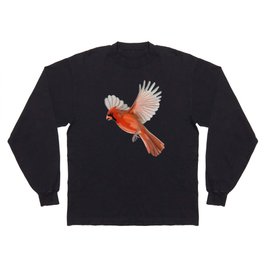 Flying Red Cardinal Illustration Long Sleeve T-shirt