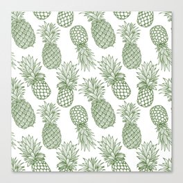 Fresh Pineapples White & Green Canvas Print