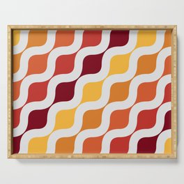 Midcentury Colorful  Geometric Curved lines pattern - Burgundy and Orange Serving Tray
