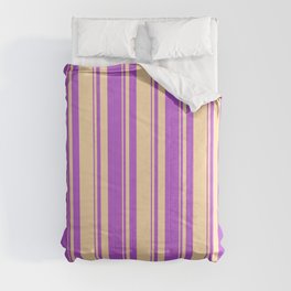 [ Thumbnail: Tan & Orchid Colored Stripes Pattern Comforter ]
