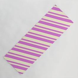 [ Thumbnail: Orchid and Light Yellow Colored Lines/Stripes Pattern Yoga Mat ]