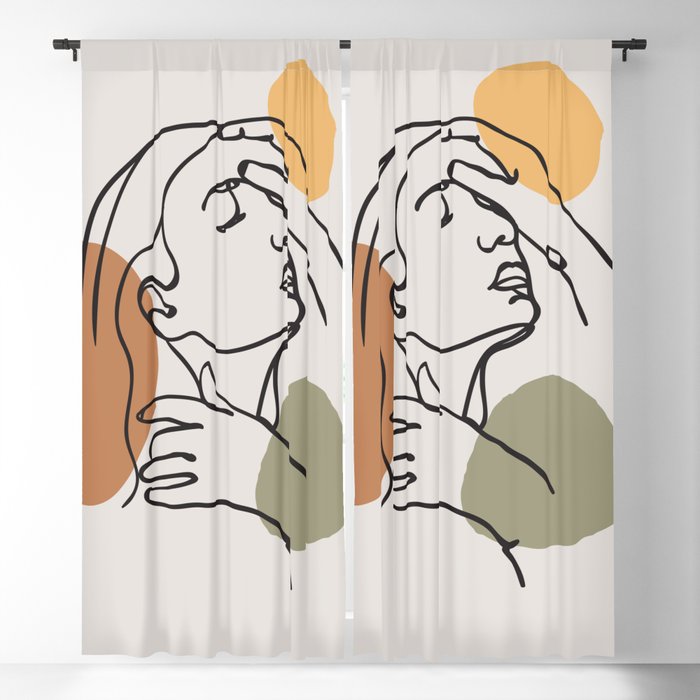 Female Face Line Art Blackout Curtain