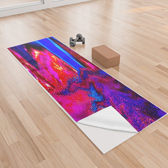 Melted Glitch Red and Blue Yoga Towel