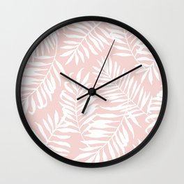 Tropical Palm Leaves - Pink & White Palm Leaf Pattern Wall Clock