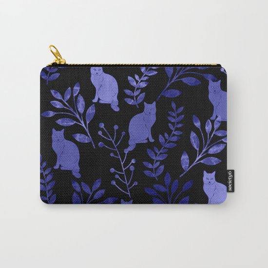 Watercolor Floral and Cat Carry-All Pouch