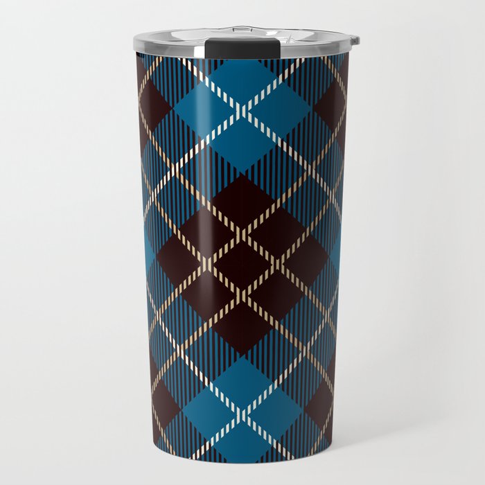 Winter Blue and Black Seamless Tartan Pattern Travel Mug