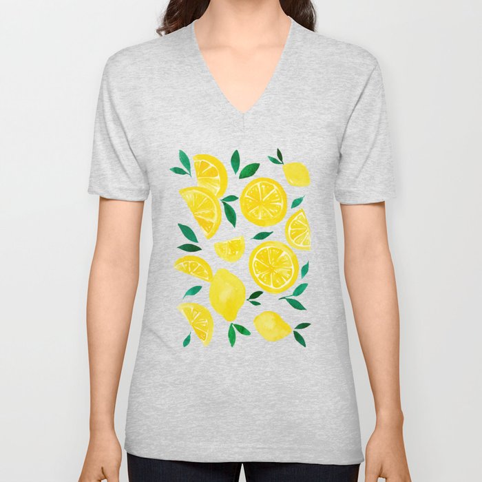 Watercolor lemons - yelllow and green V Neck T Shirt