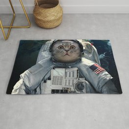 cat astronaut and space dust in the universe Rug