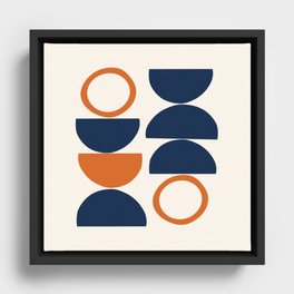 Abstract Shapes 19 in Orange and Navy Blue Framed Canvas