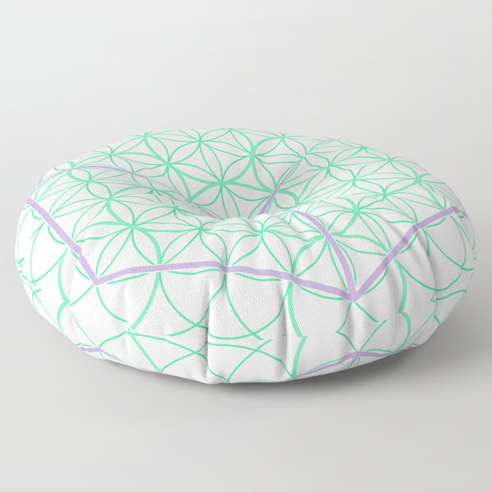 Sacred Geometry - glowing energy lines - cube and flowers Floor Pillow