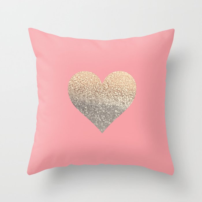 GOLD HEART CORAL Throw Pillow