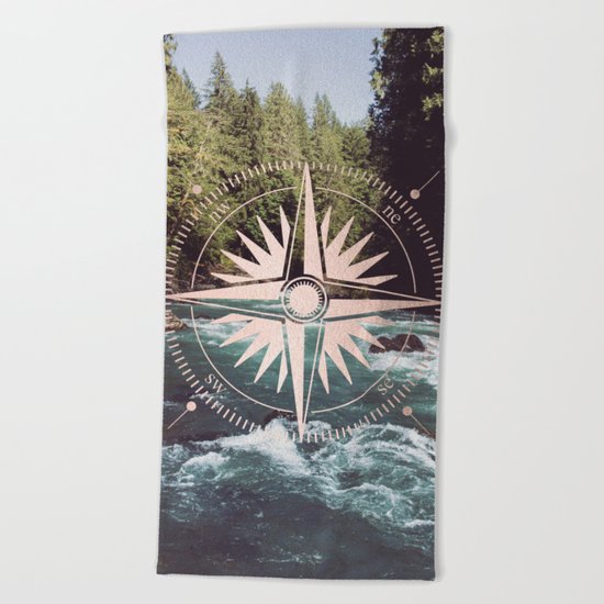 Rose Gold River Compass Beach Towel
