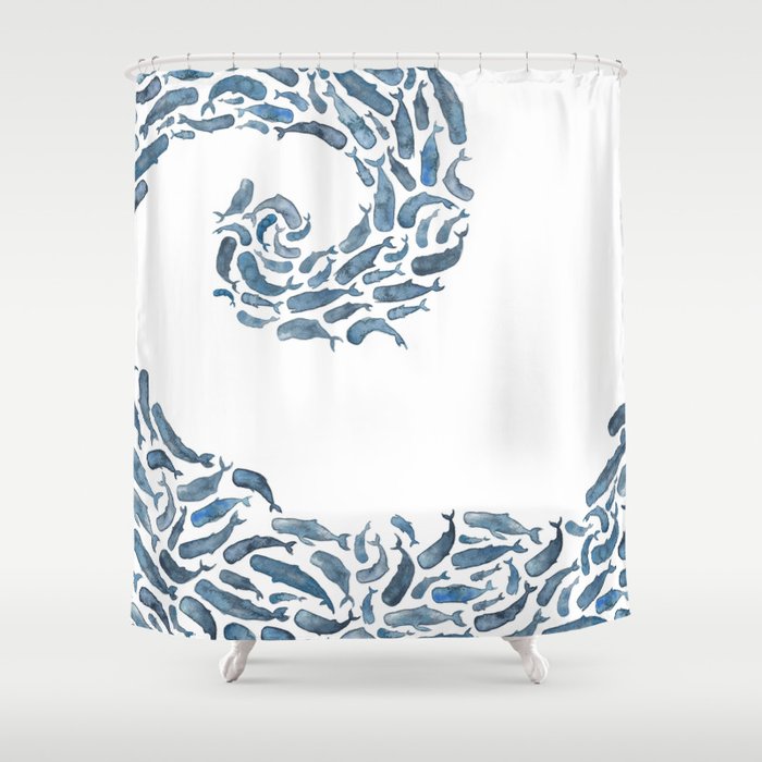 Whale Wave Shower Curtain By Elena O, Whale Shower Curtain
