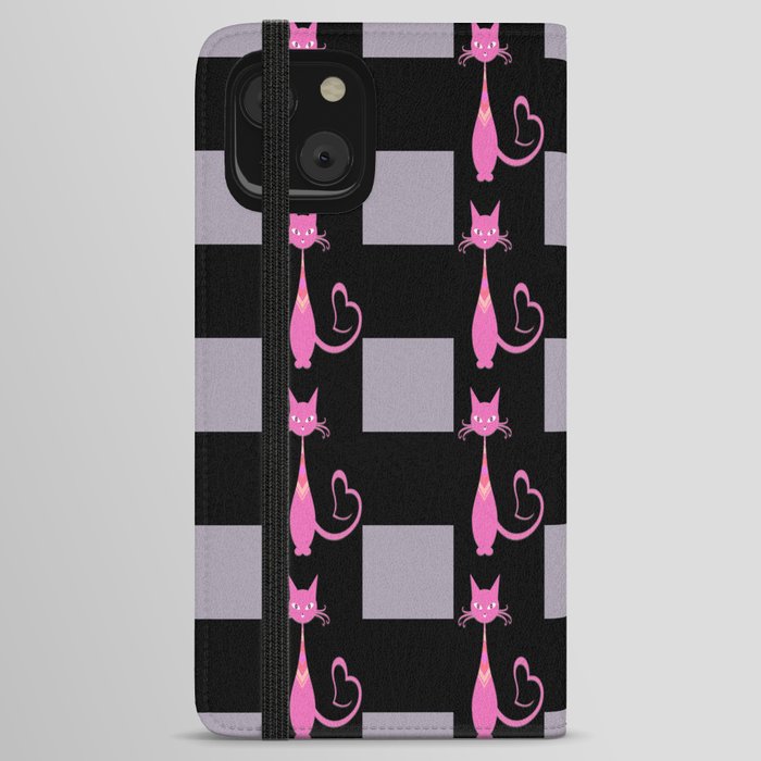 Blue And Black Buffalo Plaid,Blue And Black Plaid,Pink Cat Pattern, iPhone Wallet Case