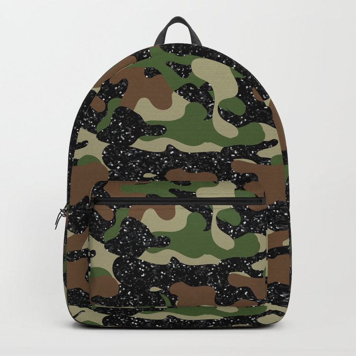 USA Woodland Camo Army Olive Brown Black Sparkle Backpack by