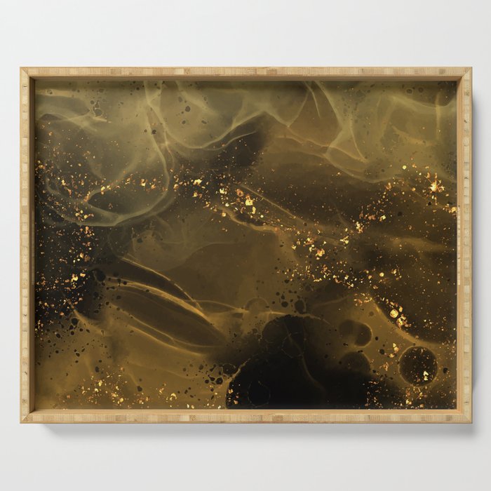 Glitter Gold Black Modern Fire Sky Collection Serving Tray