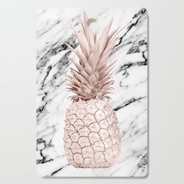 Rose Gold Pineapple on Black and White Marble Cutting Board
