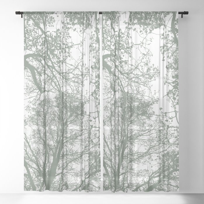 Abstract trees in neutral green Sheer Curtain