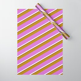 [ Thumbnail: Dark Goldenrod, Orchid, Mint Cream & Maroon Colored Lines Pattern Wrapping Paper ]