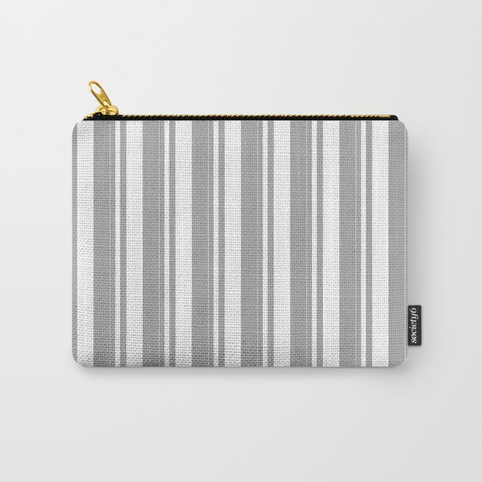 White and Dark Gray Colored Striped Pattern Carry-All Pouch
