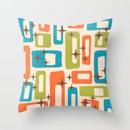Retro Mid Century Modern Abstract Pattern 921 Googie Orange Chartreuse Turquoise Throw Pillow