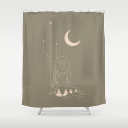 Talking to the Moon - Sage Green Shower Curtain