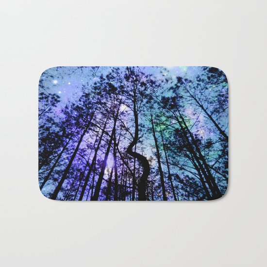 Black Trees Aqua Lavender Space Bath Mat
