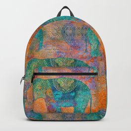 Elephant Pattern allover orange turquoise Backpack